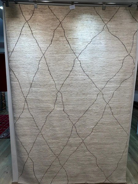 Vlněný koberec smetanový geometrický 160x230cm