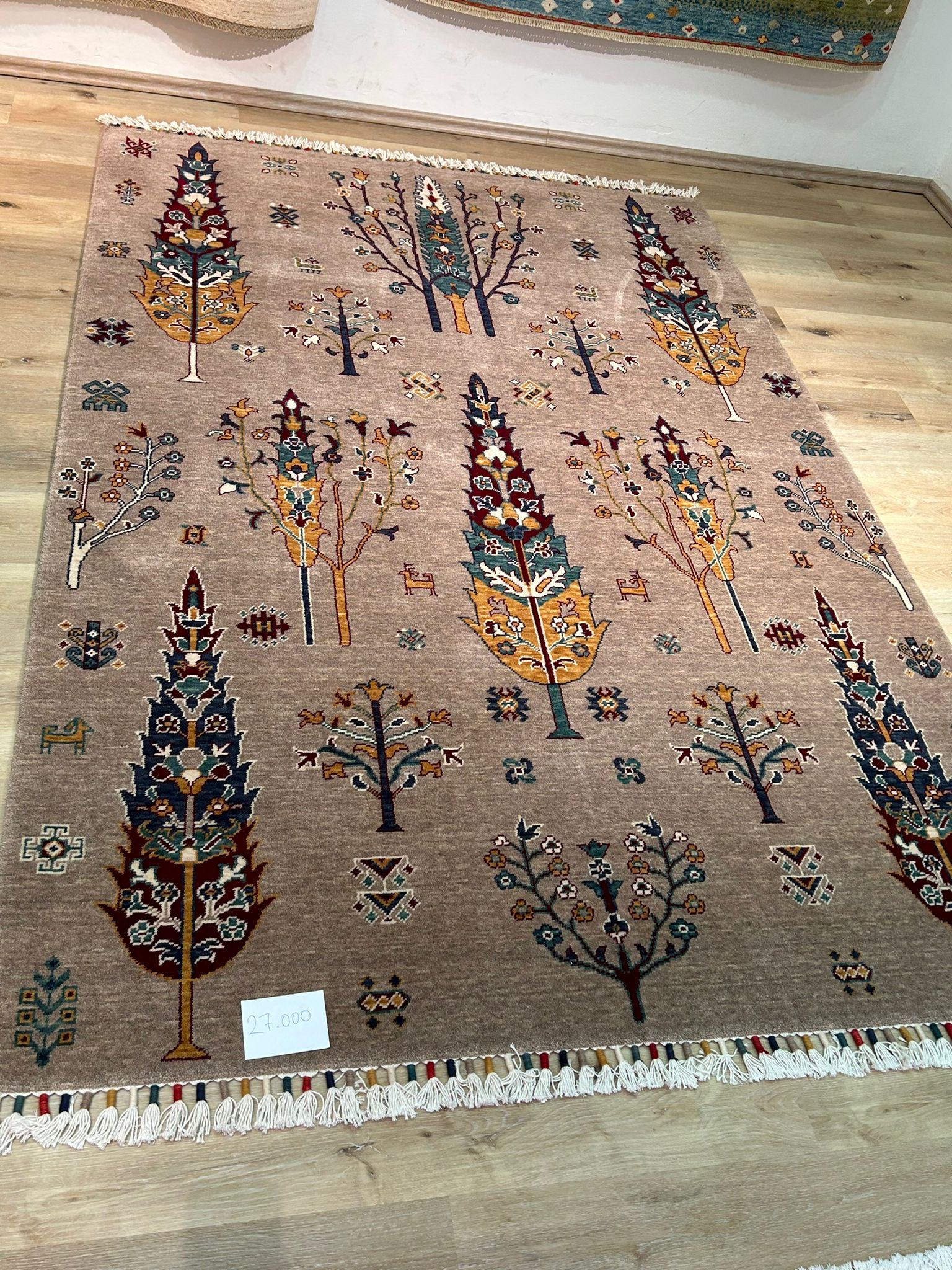 Vlněný koberec hnědý se stromy 180x260cm